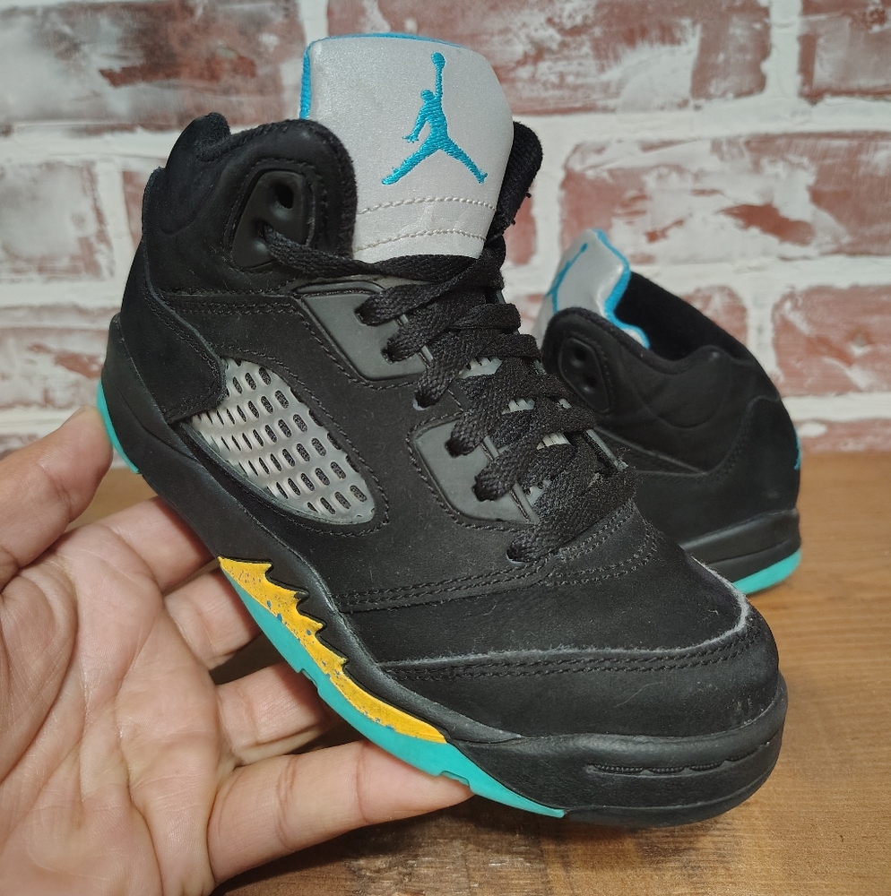 Nike Air Jordan 5 Retro (PS) "Aqua" Toddler Size 12C Black Aqua 440889-047 GC